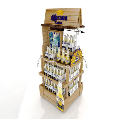 Garrafa de cerveja de madeira estável tomada partido dobro personalizada do supermercado da cremalheira do vinho de Diy da cremalheira de exposição