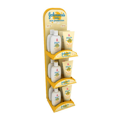 Os produtos cosméticos de madeira da pele do cuidado do bebê dos suportes de exposição do produto indicam o suporte de madeira