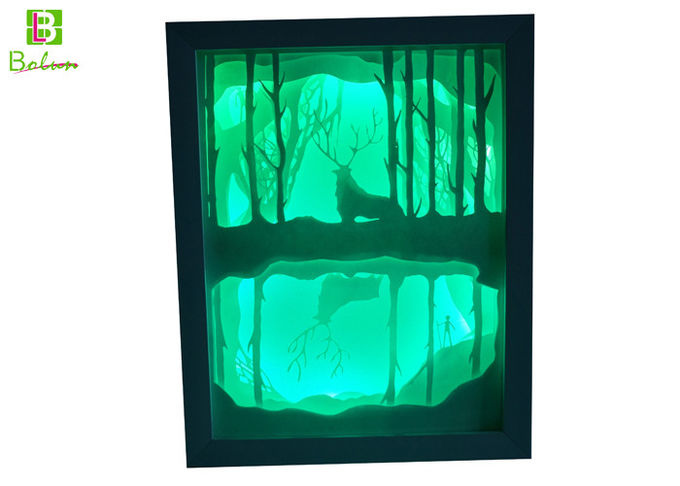O papel Backlit de tiragem cortou cervos profundos das madeiras do poliestireno do sistema do diodo emissor de luz da caixa