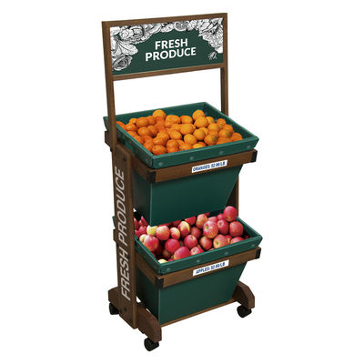 qualidade  2 Layers Display Vegetable Rack For Shop Wooden Fruit Display Stand With Removable Basket Fábrica