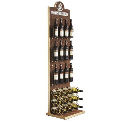 Prateleira de exposição de madeira personalizada do armazenamento ereto livre da madeira da cremalheira do vinho do suporte de exposição do vinho para a barra