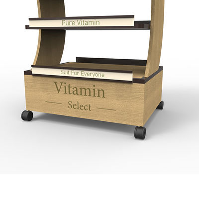 Arquivar varejo de madeira do suporte de exposição da madeira da vitamina com rodízios