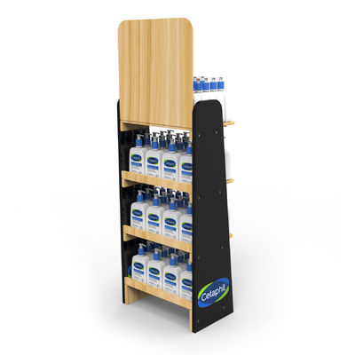 Receptor de display de madeira de supermercado para produtos de limpeza facial e cuidados da pele
